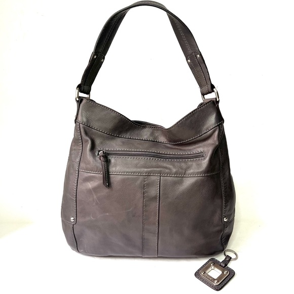 Tignanello Gray Leather Hobo Shoulder Bag - Picture 2 of 14